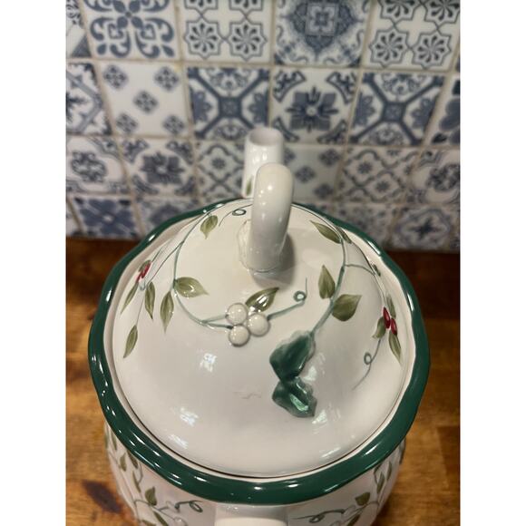 Pfaltzgraff Winterberry Ceramic Teapot | Hand-Painted Holly & Berry Design - Picture 3 of 6